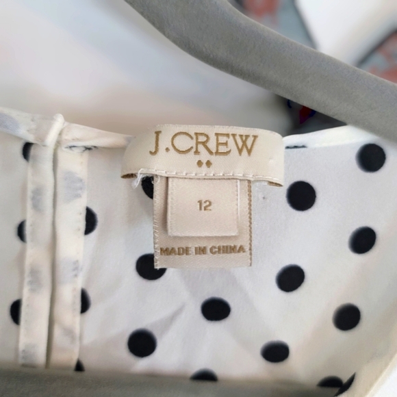 J. Crew Ivory & Black Polka Dot Peplum Chiffon Blouse Size 12 - Picture 2 of 3